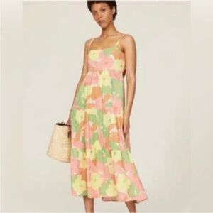 Sanctuary Pink and Green 3 Tiered Printed Midi Sundress